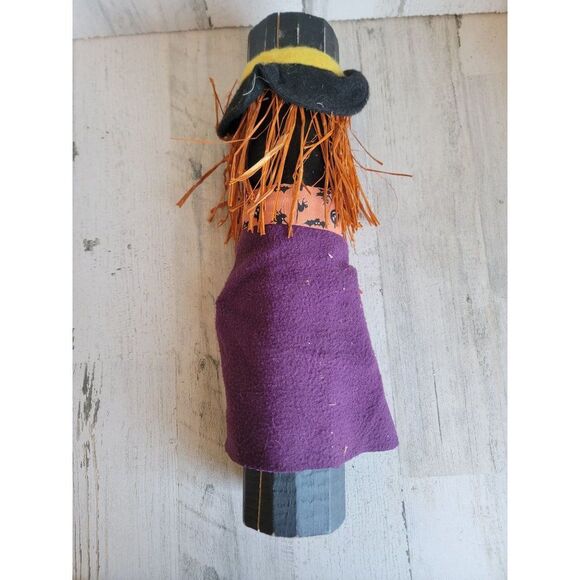 Wooden happy witch Black Cat Halloween Moon post vintage - Picture 7 of 11